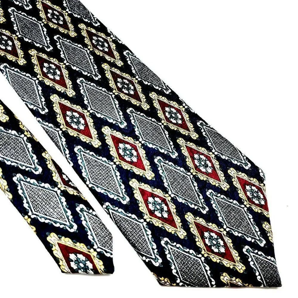 Pierre Cardin Silk Tie‎ Print Blue Geometric Short Wide